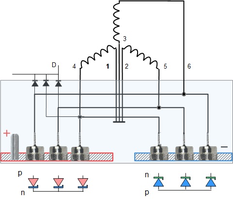 Устройство диодного моста Valeo 6 диодов